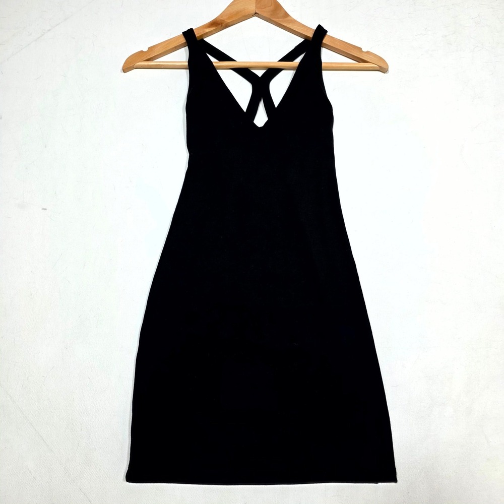 Garage Mini Dress Womens XS Black V-Neck Rib Crisscross Back Bodycon 100103600